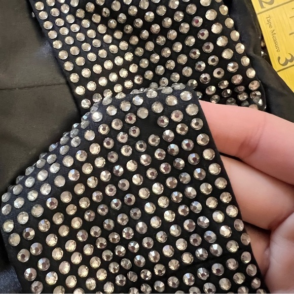 MESHKI NWT Black Rhinestone Justina Off The Shoulder Diamante Mini Dress Sz M - Picture 7 of 12